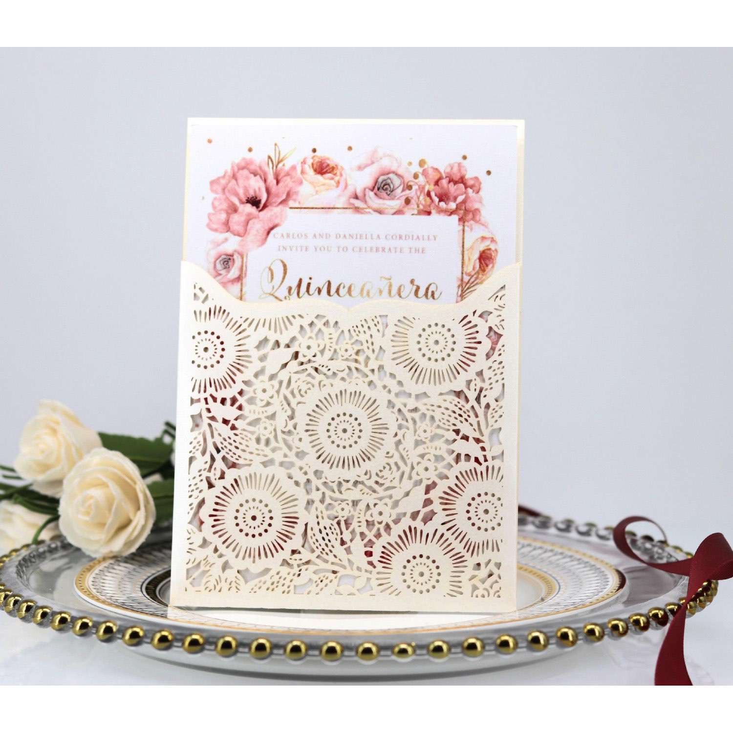 Wine Red  Wedding Invitation Card Marriage Card Laser Cut Paper 